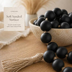 OMISHE 76" Long Extra Large Wood Bead Garland with 1.6" Diameter Wooden Beads and Tassels, Rustic Farmhouse Country Decorative Beads for Home Tiered Tray Decor, Black