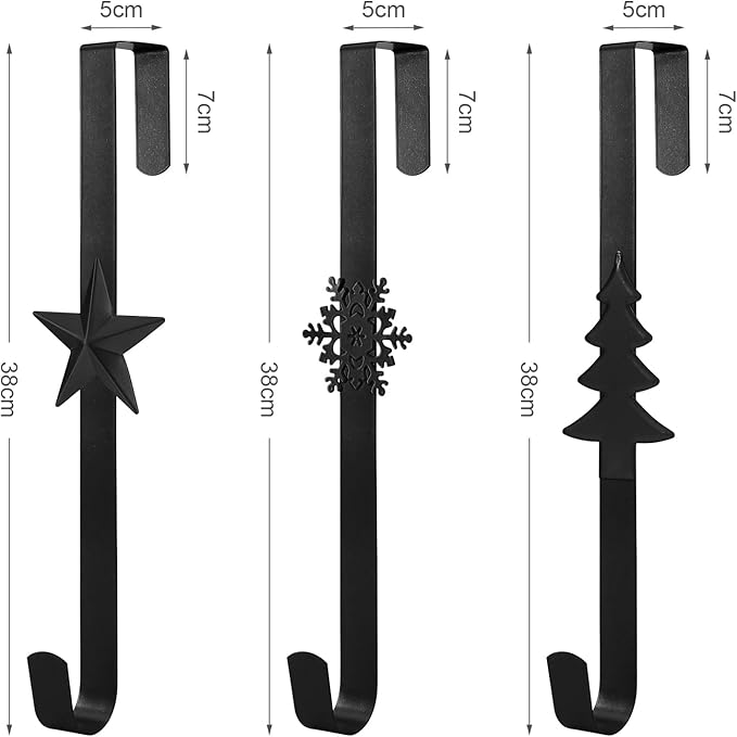 Wreath Hangers for Front Door,15" Sturdy Metal Wreath Doors Hangers,Over The Door Hooks for Front Porch Decor,Garland Hooks Holders for Halloween Christmas Decorations (Black Star, 1 Pack)