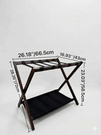 Walnut Bamboo Luggage Racks Set of 2 ,with 5 Nylon Straps, Foldable， Double-Layer Storage Shelf，26.18"L for Bedroom/Guest Room/Hotel (Walnut -2pack)
