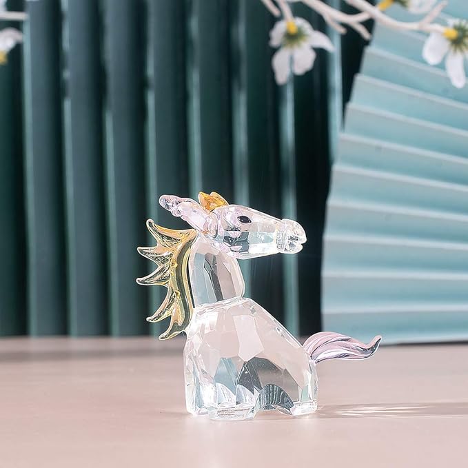 LONGWIN Crystal Unicorn Figurines Glass Home Decorative Ornaments Collectible