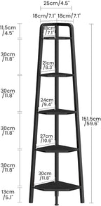 CHOEZON Corner Shelf, 5-Tier Ladder Corner Shelf, Ladder Bookshelf, 59.6" Tall Vertical Display Stand, Metal Frame Bookshelf, for Living Room, Bedroom, Kitchen, Black TCJ20BB