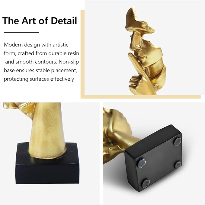 aboxoo Large Size 3 Pcs Thinker Statue, Silence is Gold, See No Evil Hear No Evil Speak No Evil Statues, Modern Resin Sculptures Decor for Living Room Home, Office, Study (Gold)