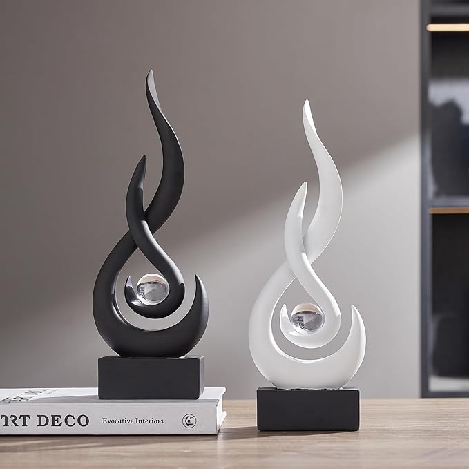 Modern Abstract Art Table Decoration,Resin Flame Statue Modern Centerpiece Ornaments for Living Room Great Gift Idea Home Decor,Collectibles (Black)