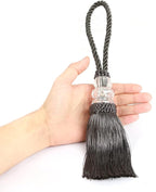 2 Pack Door Knob Tassel Key With Loops, Large Handmade Craft, DIY Accessories for Home Decoration (Charcoal, 2)