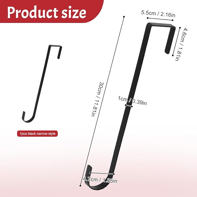 12 in Wreath Hanger for Front Door Black Wreath Hangers Over The Door Hanger Hook Wreaths Holder Christmas Halloween Easter Wreaths Hook Decorations Indoor Outdoor Narrow