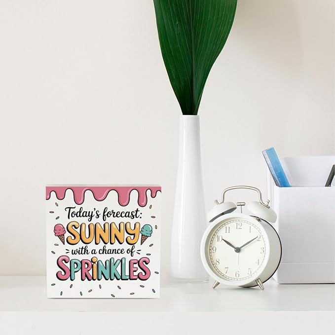 Ice Cream Decor Summer Decor Ice Cream Accessories Summer Decorations Wooden Box Sign for Home Office Farmhouse Table Shelf