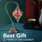 Yarra-Decor Turkish Moroccan Lamp with Bronze Base 3-Way Color Changing Handmade Swan Neck Tiffany Mosaic Glass Bedside Lamps for Bedroom (LED Bulb Included) (Red2)