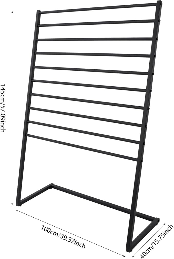 Scarf Organizer, Metal Hijab Organizer, 10 Tier Scarf Holder Hanger for Multiple Scarves, Freestanding Hijab Stand Belt Pants Hanging Rack for Home, Commercial, Clothing Store (Black, 100cm)