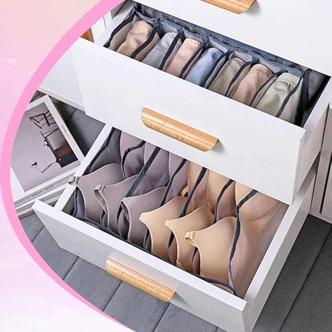3 Set Underwear Organizer, Foldable Bra Underwear Drawer Organizer Divider Bins for Underwear, Socks, Ties, Bras, Underwear Storage Compartment Box (Gray)