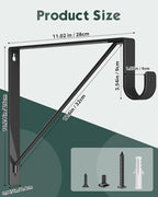 6 Pack Closet Rod Bracket, Heavy Duty Closet Rod Support with Rod Holder, Wall Mounted Closet Shelf Brackets with Triangle Stabilizing Design for Closet, Bathroom and Kitchen, Black