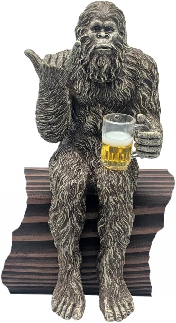 John Bernard & Company Party Bigfoot Male Hang Loose Beer Drinking Decorative Sasquatch Yeti Statue/Figurine 10 Inch H Shelf Sitter Figurine (Stonewash)