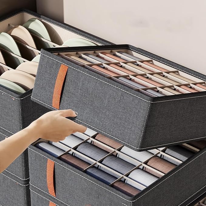 3pack Wardrobe Clothes Organizer，Foldable Underwear Storage Box Fabric Storage Bin with Divider for Socks Bra Clothes Underwear Organizer Drawer Multifunctional Household Box (Dark gray)