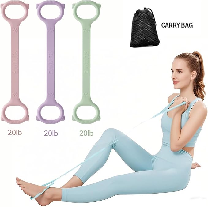 Figure 8 Workout Resistance Band - 3 Elasticities Optional 20 30 40lb, Thicker Durable Arm Back Shoulder Exercise Elastic Rope Yoga Straps Pilates Flexbands, Physical Therapy Stretch Bands