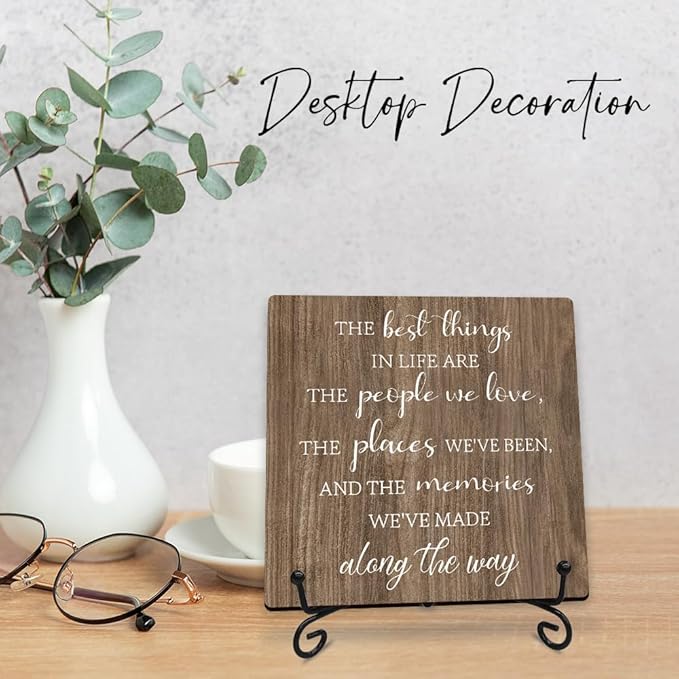 5” Motivational Wooden Sign With Metal Support - The Best Things In Life Are The People We Love - Rustic Farmhouse Decor For Kitchen Living Room Bedroom Desk Shelf Decor Inspirational Gifts For Family & Friends - A19