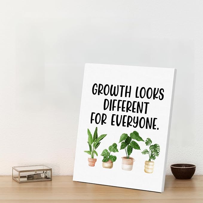 Motivational Wall Art Classroom Decor, Inspirational Mental Health Posters for Therapy Counseling Office, Growth Looks Different for Everyone Canvas Painting Artwork (8 X 10 Inches, Framed)