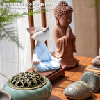 ‌Serene Zen Resin Buddha White Fox Statue - Zen Yoga Figurine & Meditation Sculpture for Office Desk, Bookshelf, Home Decor & Garden. Feng Shui Statue for Women, Plants & Yoga Lovers.