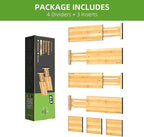 ANTOWIN 4 Pack Expandable Drawer Dividers, 4.7'' High, Extend from 12.2'' to 17.7'', Dresser Drawer Organizers, Bamboo Separators for Kitchen, Bedroom, Office, Bathroom (Natural)