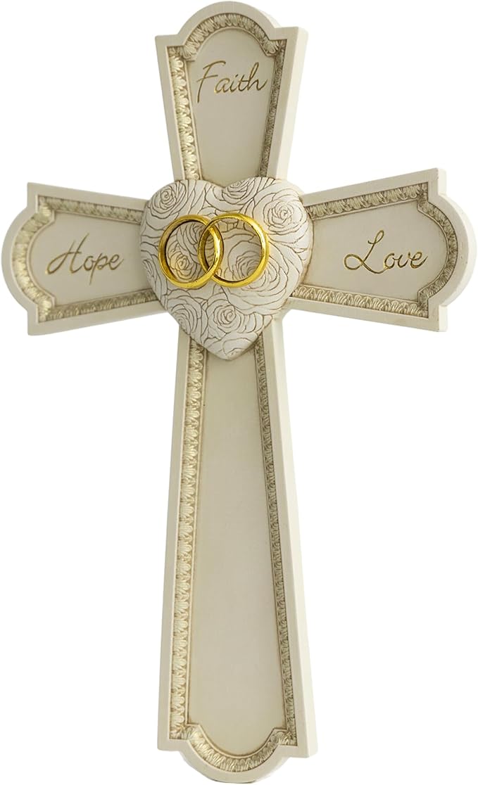 Grace4Joy Wedding Wall Cross, 10 Inches Marriage Prayer Cross Decor Vow Renewal Gifts, Hand Painted Faith Hope Love Wall Decor Religious Wedding Gifts for Couples
