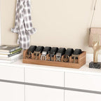 Wood Belt Organizer, 7 Grids Belt Rack, Belt Storage Holder for The Closet and Drawer, Belt Storage Organizer and Displayer, Belt holder Storage Organizer for Men Women, Brown