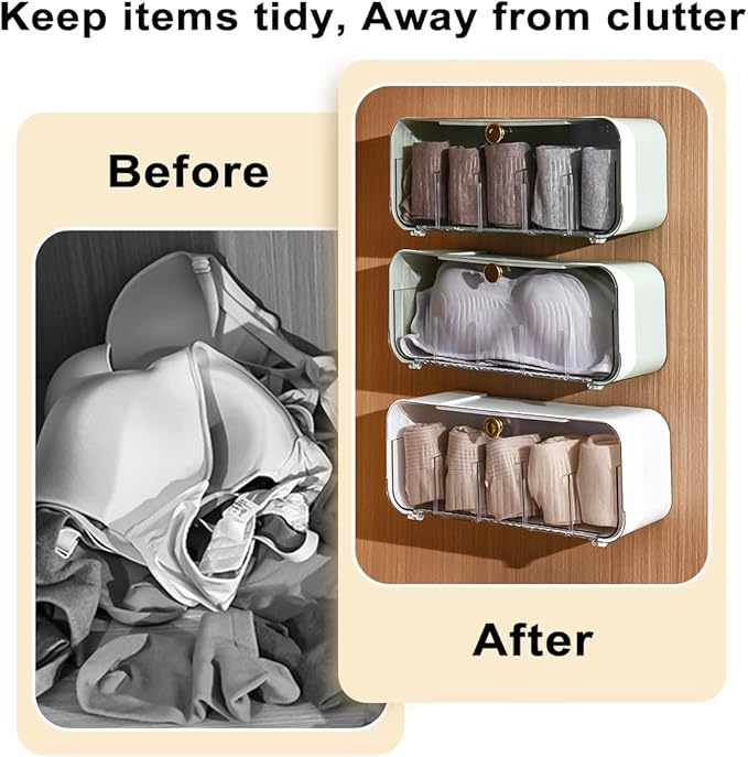 Socks Underwear Drawer Organizer, 5 Cell Compartments Acrylic Wall Mount Storage Boxes, Self-Adhesive Switchable Drawer Organizer for Socks, Lingerie, Ties, Cosmetic, Kitchen Spice(White)