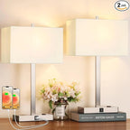 21" Touch Bedside lamps with 2 USB & AC Outlets, 3-Way Dimmable Bedside Table Lamps Set of 2 for Bedroom Living Room Office Reading, White Shade Lamps for Night Stands, 3000K LED Bulbs Included