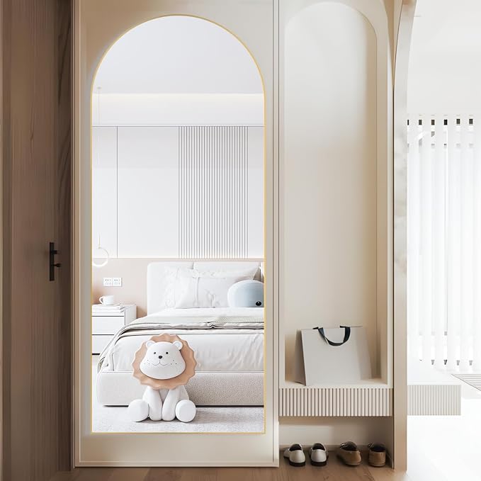 Full Length Mirror 71"x25" Arch Mirror Floor Mirror with Stand Wall Mirror Gold Arched Full Body Mirror Standing Hanging or Leaning Against Wall Bedroom Mirrors for Entry, Living Room