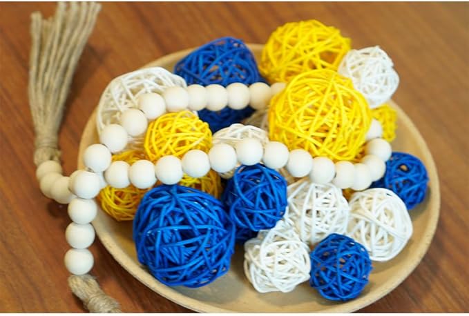 Qingbei Rina 20 PCS Yellow Wicker Rattan Balls,Spring Decorative Balls for Bowls,Vase Filler for Centerpieces,Decorative Orbs Woven Spheres,Bowl Fillers for Home Decor