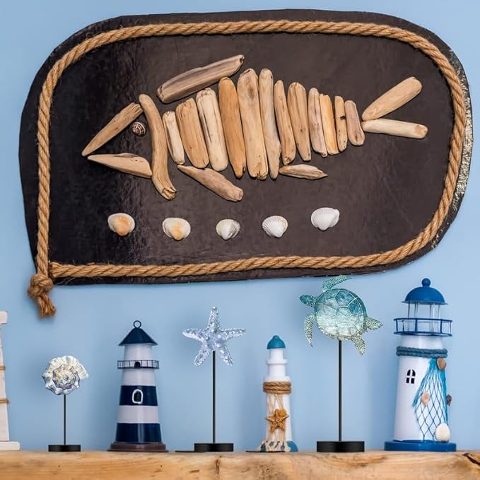 Maitys 3 Pcs Sea Table Decor Coastal Turtle Starfish Decor Ocean Beach Centerpieces Nautical Standing Block Wooden Centerpiece Sign for Summer Holiday Seasonal Home Kitchen