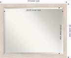Amanti Art White Wall Mirror 25x31 Hardwood White Wash Narrow Rectangle Bathroom Mirror for Wall Decor Living Room, Large Country Rustic Wood Frame, Hangs Horizonally and Vertically, Bathroom Decor,