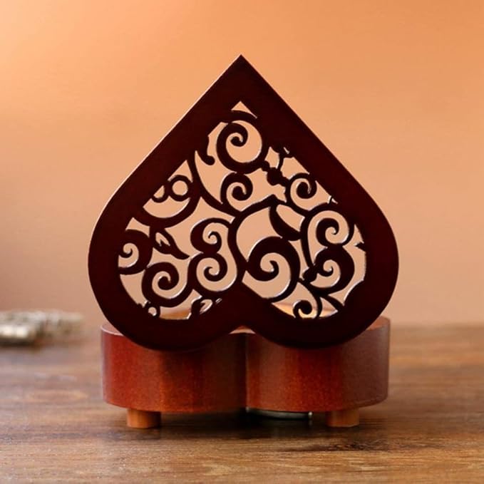 Pursuestar Labyrinth-As The World Falls Down Music Box, Heart Shaped Vintage Hollow Out Wood Mechanism YunSheng Movement Wind Up Musical Box Gifts for Birthday Mother's Day Valentine's Day