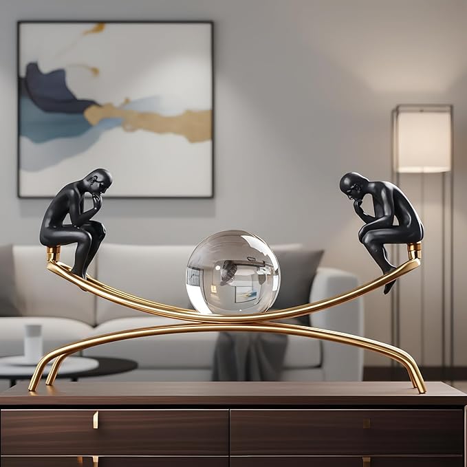 Thinker Statue & Sculpture, Modern Home Decor Statue, Gold Abstract Thinker Sculpture – Desktop Decorative Figurine for Living Room, Office, Shelf, Bedroom, Cabinets
