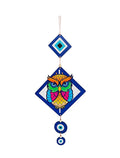 Decorative Bird Mobile Wall Hanging, Colorful Swallow Design with Flowers, Traditional Tattoo Style Art Evil Eye (OWL_Hanging_D_3)