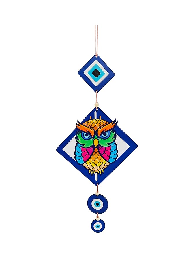 Decorative Bird Mobile Wall Hanging, Colorful Swallow Design with Flowers, Traditional Tattoo Style Art Evil Eye (OWL_Hanging_D_3)