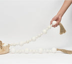2" Extra Large Wood Bead Garland with Tassels, 75" Long Rustic Farmhouse Wooden Beads Garland, Decorative Beads Boho Decorations for Home Table Mantle White