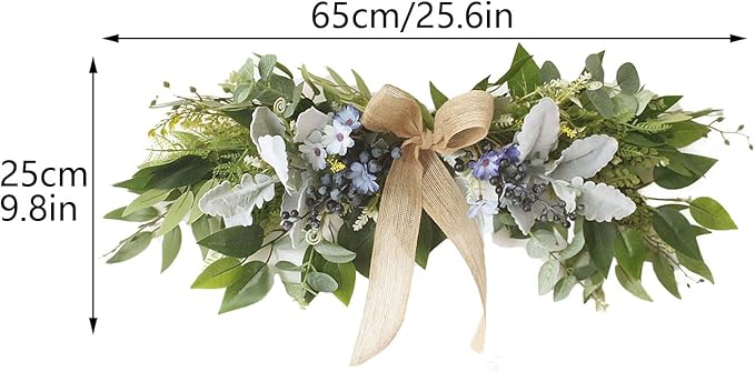 Artificial Eucalyptus Swag with Daisy Flower 25.6in Greenery Swag with Bow and Flocking Leaves Berries Farmhouse Decorative Swag for Home Wedding Wall Door Decor