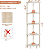 YUFAM 5-Tier Corner Shelf with Sturdy 5-Leg Base, Wooden Corner Bookshelf for Small Spaces, Corner Standing Shelf for Living Room, Bedroom, Office, Grey White