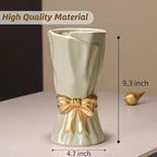 Green Bow Vase for Home Decor, 9.3 Inch Avocado Color for Boho Style, Sage Large Green Flower Vase for Ideal Shelf Decor/Table/Living Room. ﻿