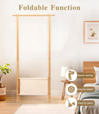 Bamboo Clothes Rack with Storage Box, Portable Extra Large Garment Rack Clothing Rack, Foldable Wardrobe For Entryway and Bed Room (S)