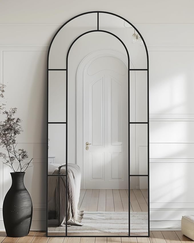 Antok 76" x 34" Full Length Mirror, Floor Mirror Arched Window Decorative Mirror, Metal Framed Decor Farmhouse Floor Mirrors Art Pane Mirrors Wall Decor for Bedroom, Living Room, Entryway Bronwn