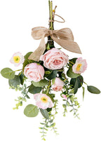 Artificial Teardrop Wreath, 17inch Decorative Swag with Flower and Eucalyptus Leaves, Hanging Simulation Flowers Bouquet, Spring Summer Wall Swag for Wedding Arch Wall Decor(#3)