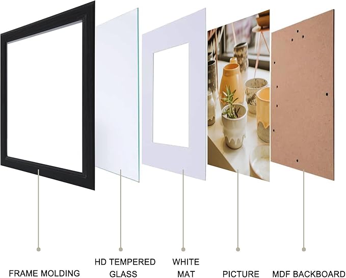 KTKDE 8x8 Picture Frames Black Woodgrain, with Removable Mat for 4x4 Photo,Modern Style Wood Composite Frame Studio Gallery Frame- Real Glass for Wall Mount & Table Top Display