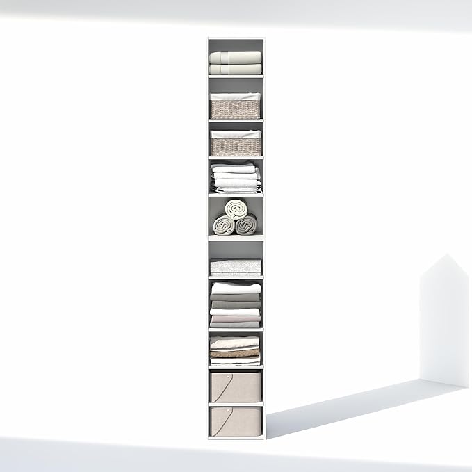 Furinno PASIR 10-Tier Closet Organizers and Storage, Open Shelf, Storage Organizer, 12-Inch Width, for Closet, Bedroom, White