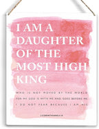 I am a Daughter of the Most High King Bible Verse Wood Sign Rustic 2 Corinthians 6:18 Watercolour Christian Wooden Hanging Plaque for Home Girl Bedroom Wall Art Decoration 8 x 10 Inches Present