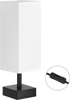 White Small Table Lamp - Bedside Lamp for Bedroom, Minimalist Nightstand Lamp with Silver Base, Desk Lamp for Kids Room Dorm