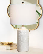 JUNNAI 24.5" White Ceramic Table Lamp 3-Way Dimmable Nightstand with White Linen Shade Bedside Lamp for Bedrooms & Living Room Office Reading(Bulb Included)