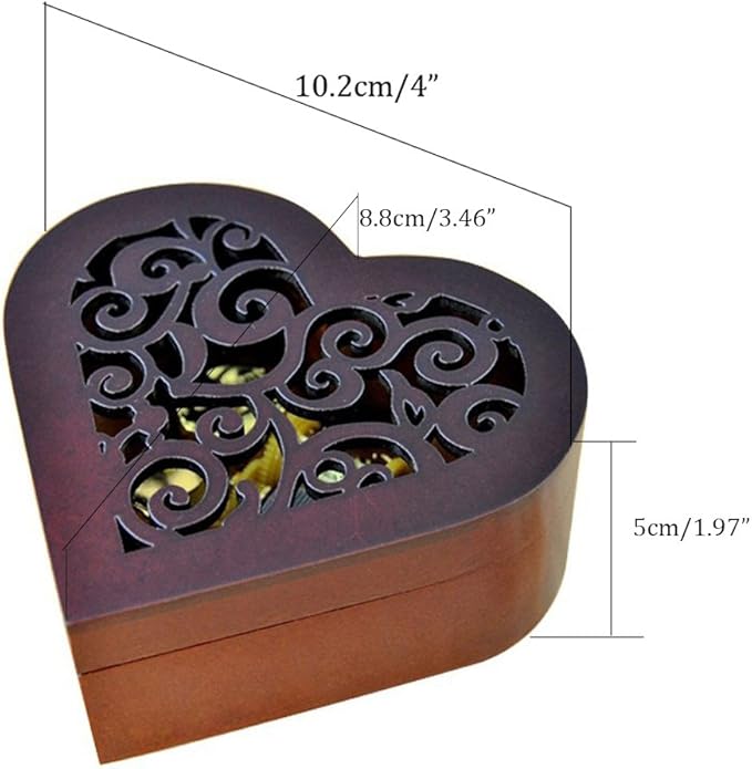 WESTONETEK Heart Shaped Vintage Wood Carved Mechanism Musical Box Wind Up Music Box Gift for Christmas/Birthday/Valentine's Day, Melody Happy Birthday to You