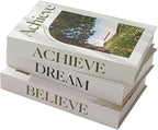 3 PCS Faux Decorative Books for Home Decor-Coffee Table Books Decor-Aesthetic Fake/Faux Books for Decoration,libros Decoration for Coffee Table, Shelf Accessories (Believe Achieve Dream)