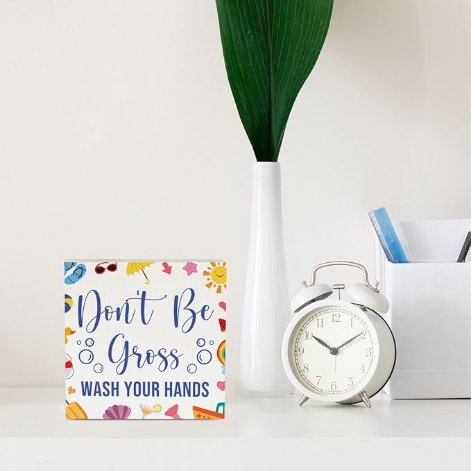 Wash Your Hands Sign Bathroom Decor Summer Bathroom Decor Don'T Be Gross Summer Decorations Wooden Box Sign for Home Office Farmhouse Table Shelf