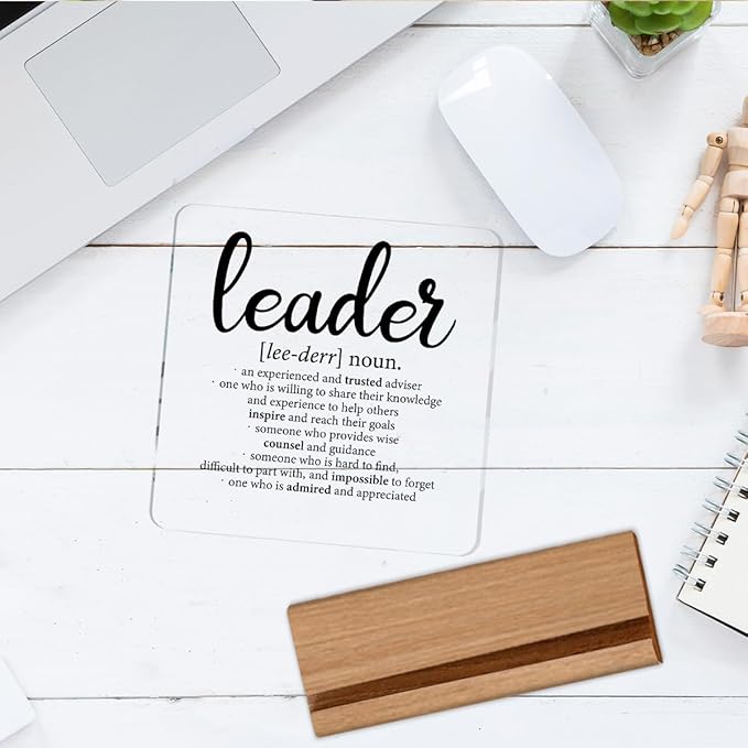 Oqtumes Leader Appreciation Gifts for Boss Mentor Manager Leadership Leader Definition Clear Desk Decorative Sign Acrylic Sign With Wooden Stand for Desk Table Shelf
