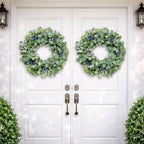 22 Inch Eucalyptus Wreath with Olive Leaves and Berries All Year Round, Handmade Green Spring Summer Wreaths for Front Door Indoor Outdoor Wedding Holiday